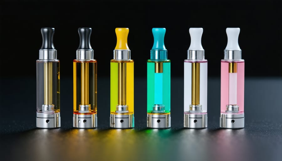 Close-up of THCa vape cartridge showing clear liquid contents