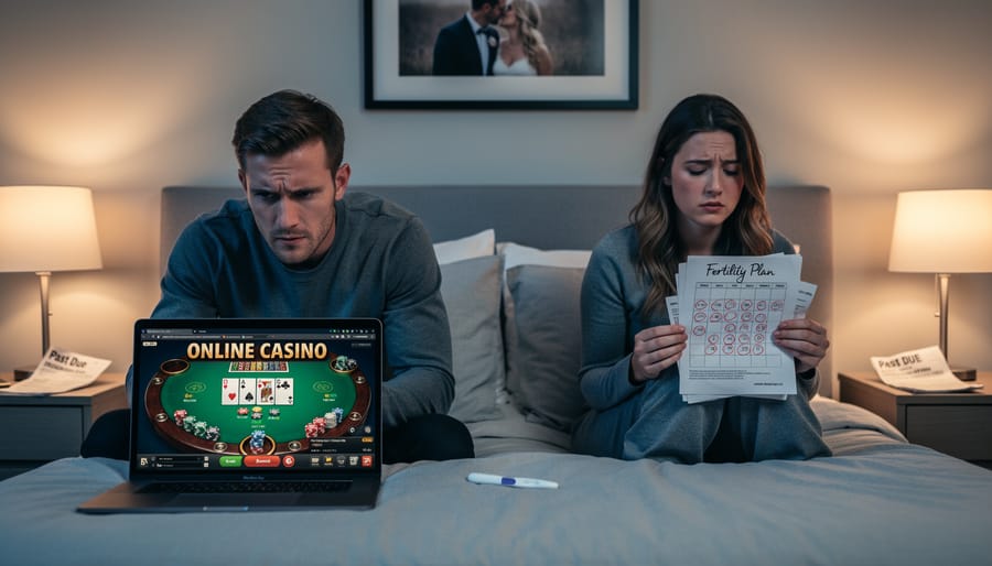Couple sitting separately on couch showing signs of relationship tension