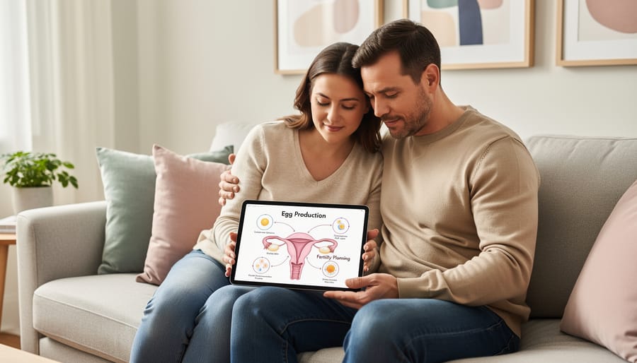 Couple sitting together at home in a warm, supportive atmosphere