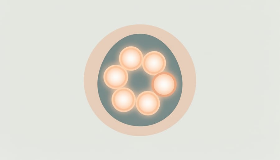 Macro photograph of glowing spheres inside a translucent bowl symbolizing ovarian follicles
